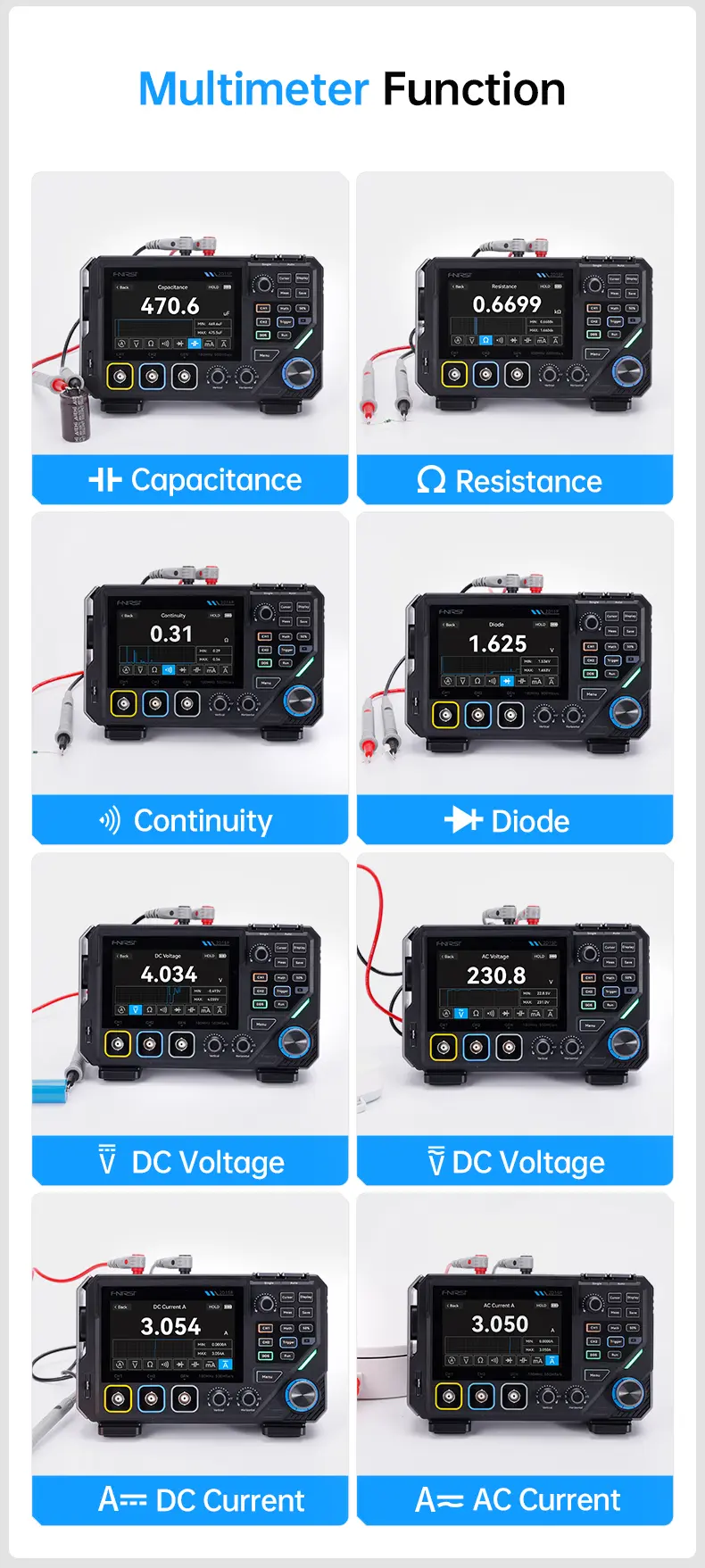 FNIRSI 2D15P Handheld Oscilloscope Multimeter - 3-in-1 Digital 2CH Automotive Tool with 100MHz Bandwidth, 500MS/s Sampling, 19,999 TRMS Counts, 10MHz DDS Signal Generator, 4.3 Touch Screen, 128-Level Grayscale Display, 6 Math Operations, Built-in Cells
