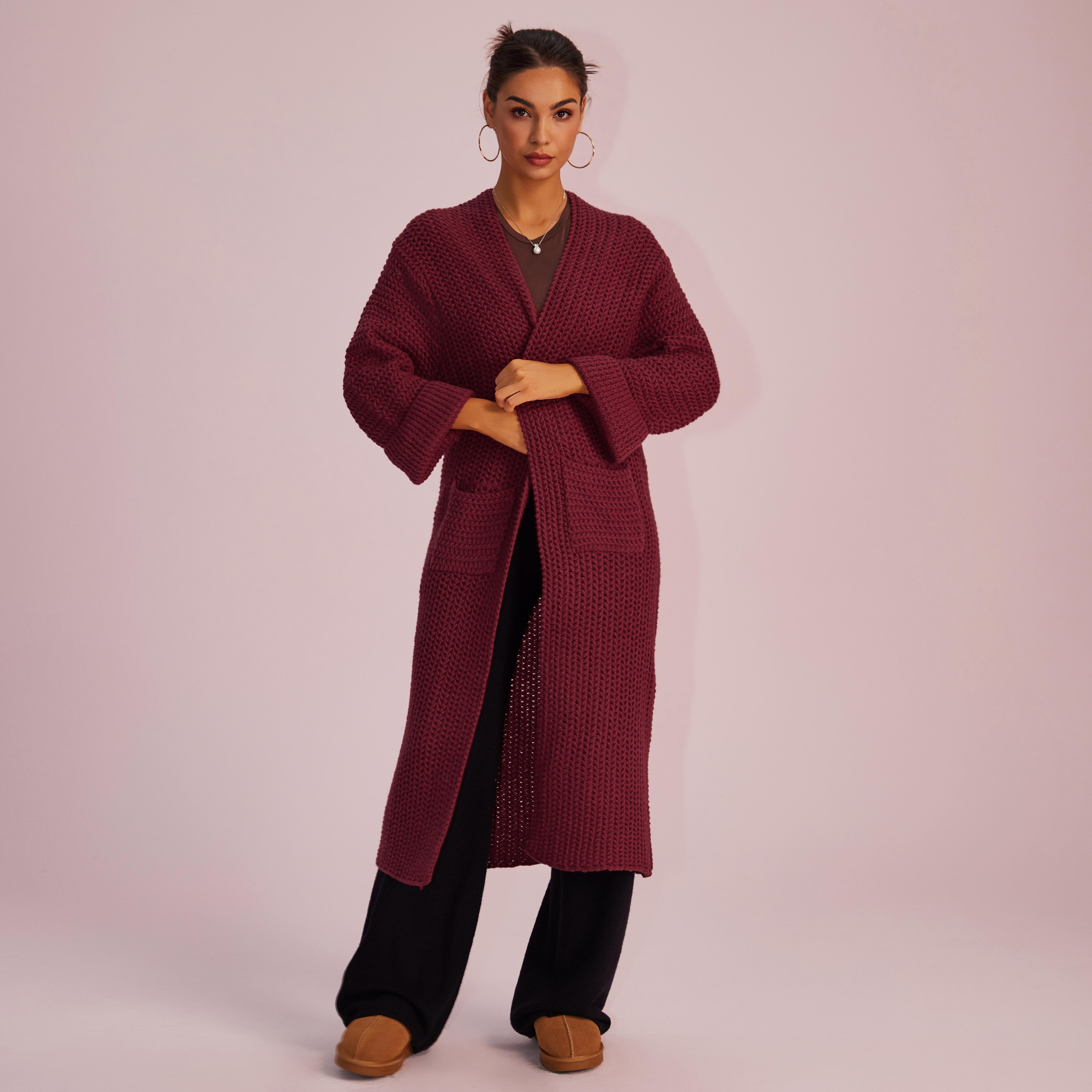 Joyfunear Women's autumn and winter knitted long sleeved hoodie casual home cardigan long sweater with pockets