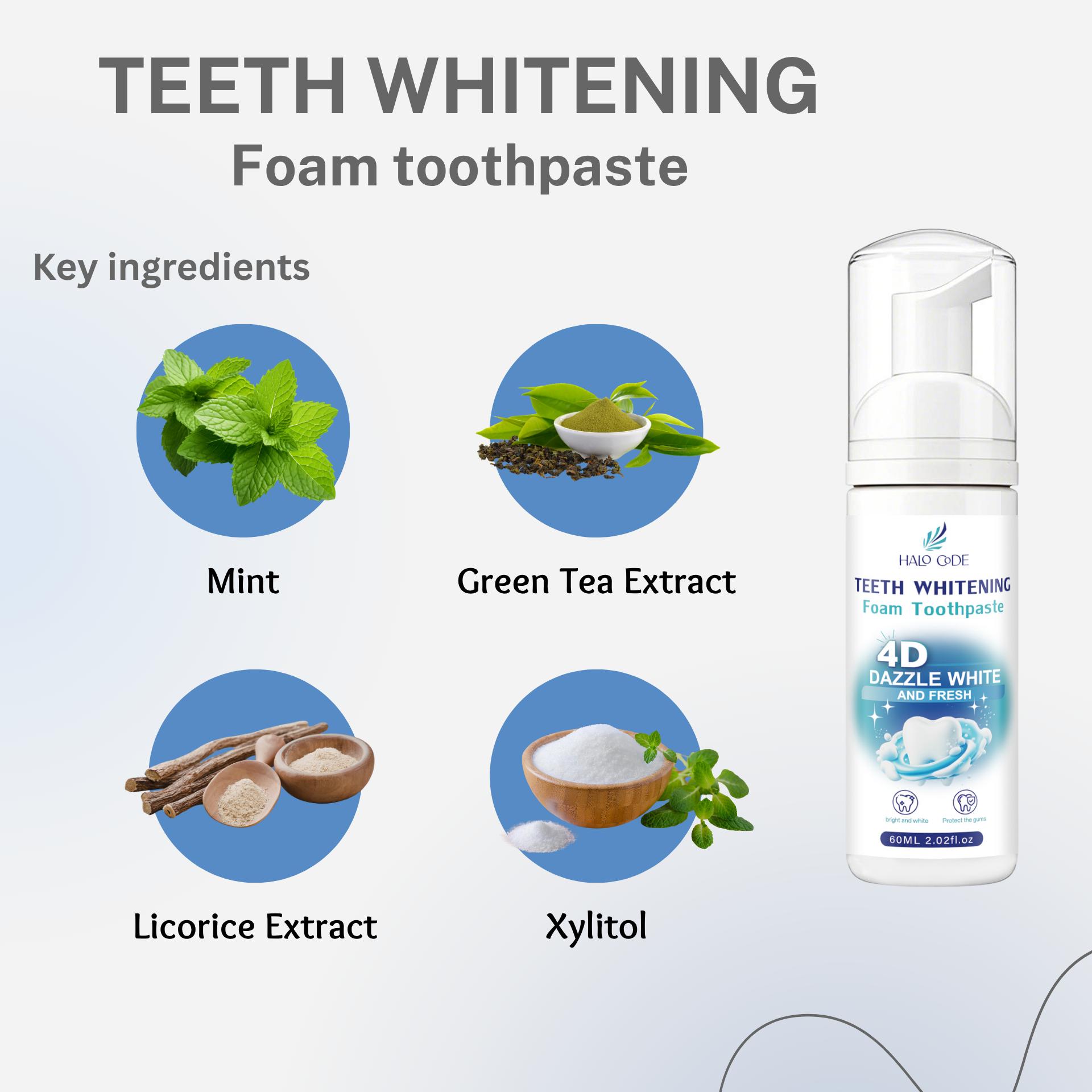 Halo Code 60ml Gum Protecting Foam Toothpaste,Deep Cleaning Oral Care Toothpaste,Oral Care Product for Men and Women Cleansing Brightening Boost