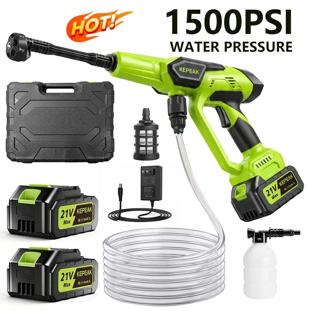 【BackToSchool】 KEPEAK 1500PSI Cordless Portable Power Washer 21V, 200W High Pressure Water Cleaner with 13000mAh Battery, Adjustable 6-in-1 Nozzle & Foam Bottle, SummerVibes,car accessories
