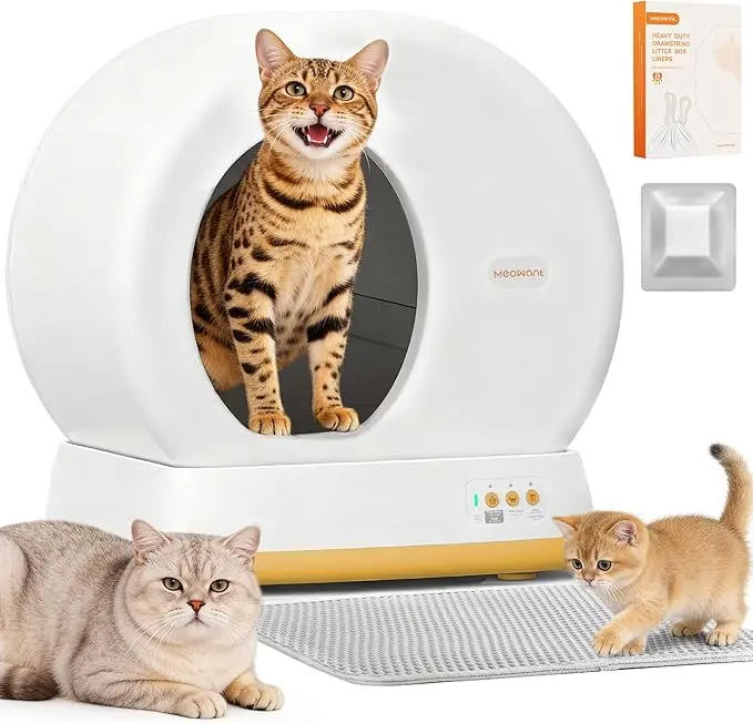 Meowant Automatic Cat Litter Box - Self-Cleaning Litter Tray with Odor Removal, APP Control, Included Mat & Liner, Ideal Gift for Cat Lovers (Pet Supplies), Automatic Litter Box
