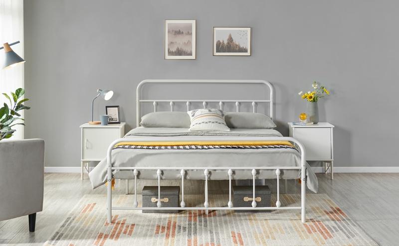 【Heavy Duty】Yaheetech Metal Bed Frame with High Headboard and Footboard, Twin/Full/Queen/King Sizes, Vintage Industrial Style, Under Bed Storage
