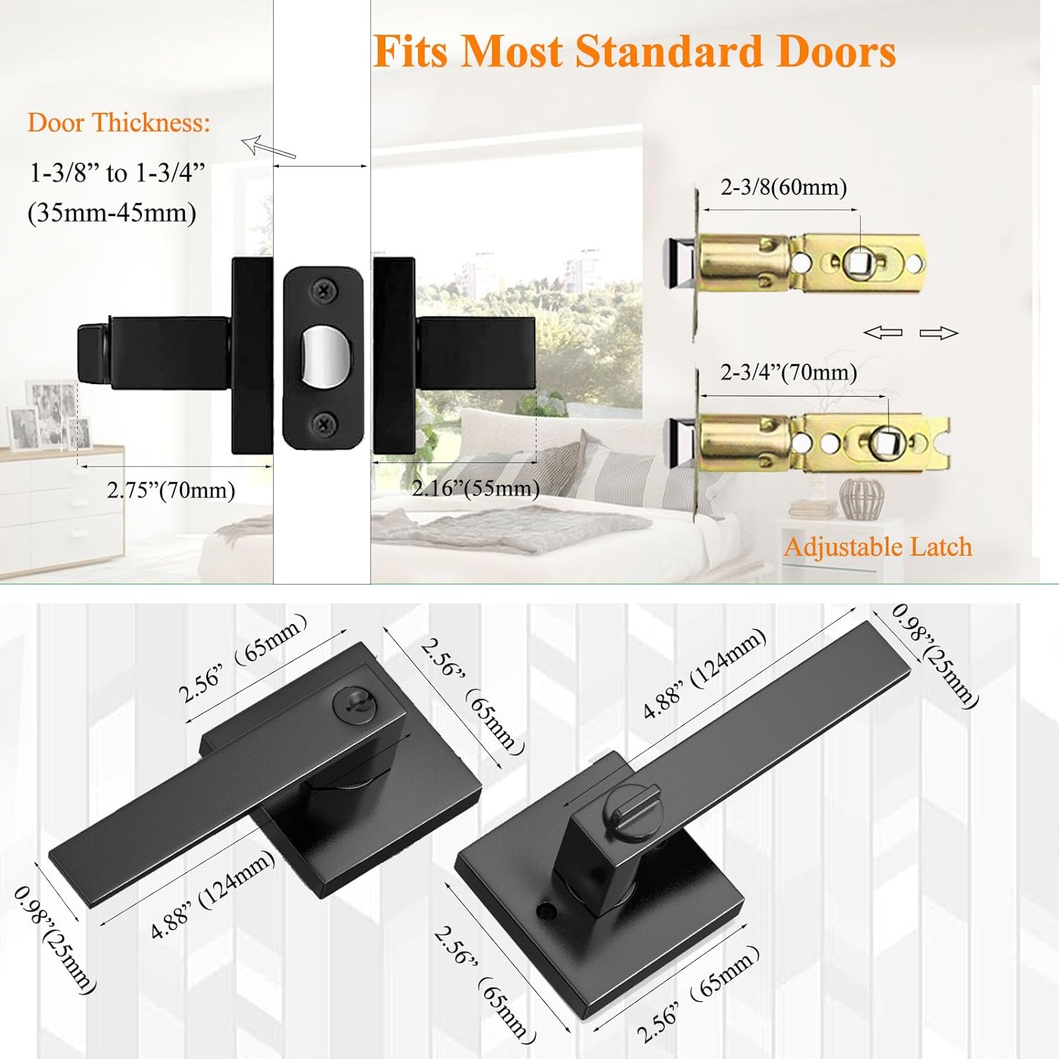 10-pack value Door Handles Interior, Door Knobs Interior, Black Door Handle with Reversible Lever, Keyed Alike Door Lock Sets for Bedroom, 10 Packs Heavy Duty Door Lock Sets, Matte Black