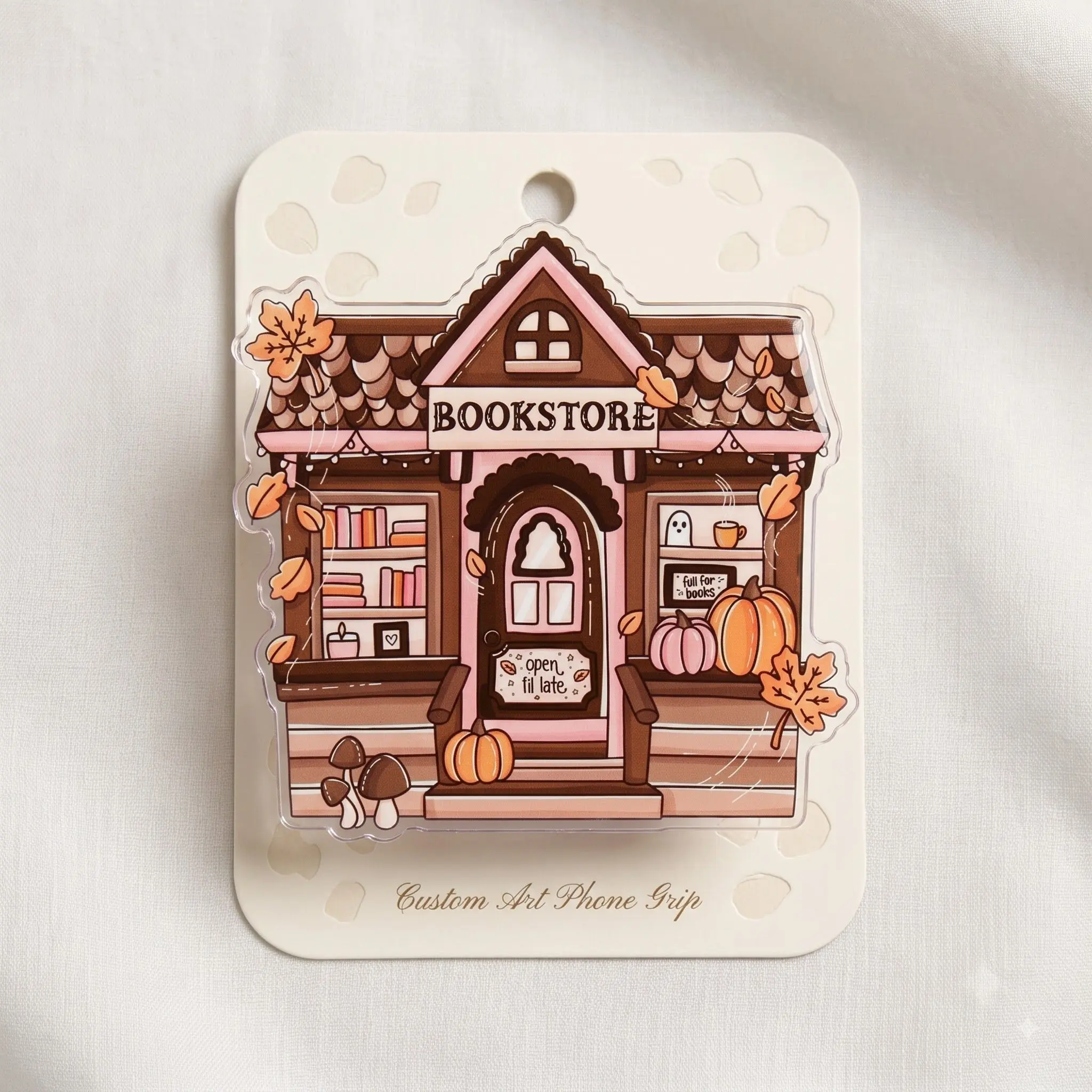 Cozy Fall Bookstore Phone Grip, Autumn Kindle Grip, Cute Book Lover Accessory, Pumpkin Library Design, Cottagecore Fall Aesthetic, Bookish Gift