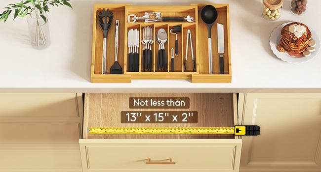 Lifewit Silverware Drawer Organizer, Expandable Utensil Tray for Kitchen, Bamboo Flatware & Cutlery Holder, Sturdy Wooden Design