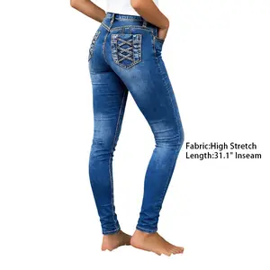 Flamingals Wash Criss Cross Pocket Back Mid Rise Skinny Jeans Womenswear