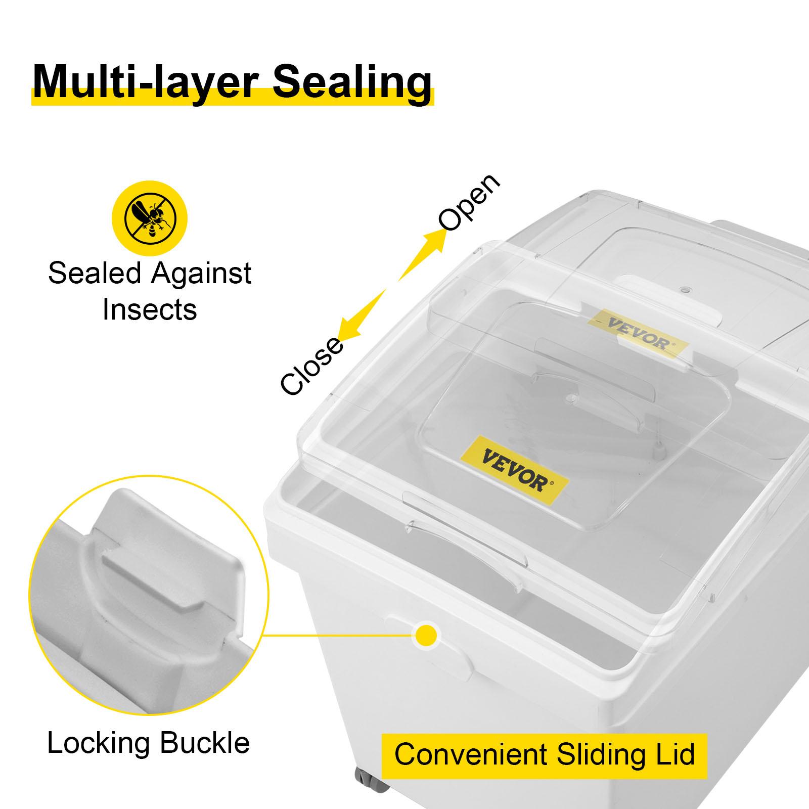 VEVOR Ingredient Bin, TikTokShopBlackFriday, 10.5 Gallons Capacity Ingredient Storage Bin, PP Material Flour Bins On Wheels, White Shelf Ingredient Bin with Scoop and Sliding Lid, Commercial Storage Bins 3 Pcs/Set