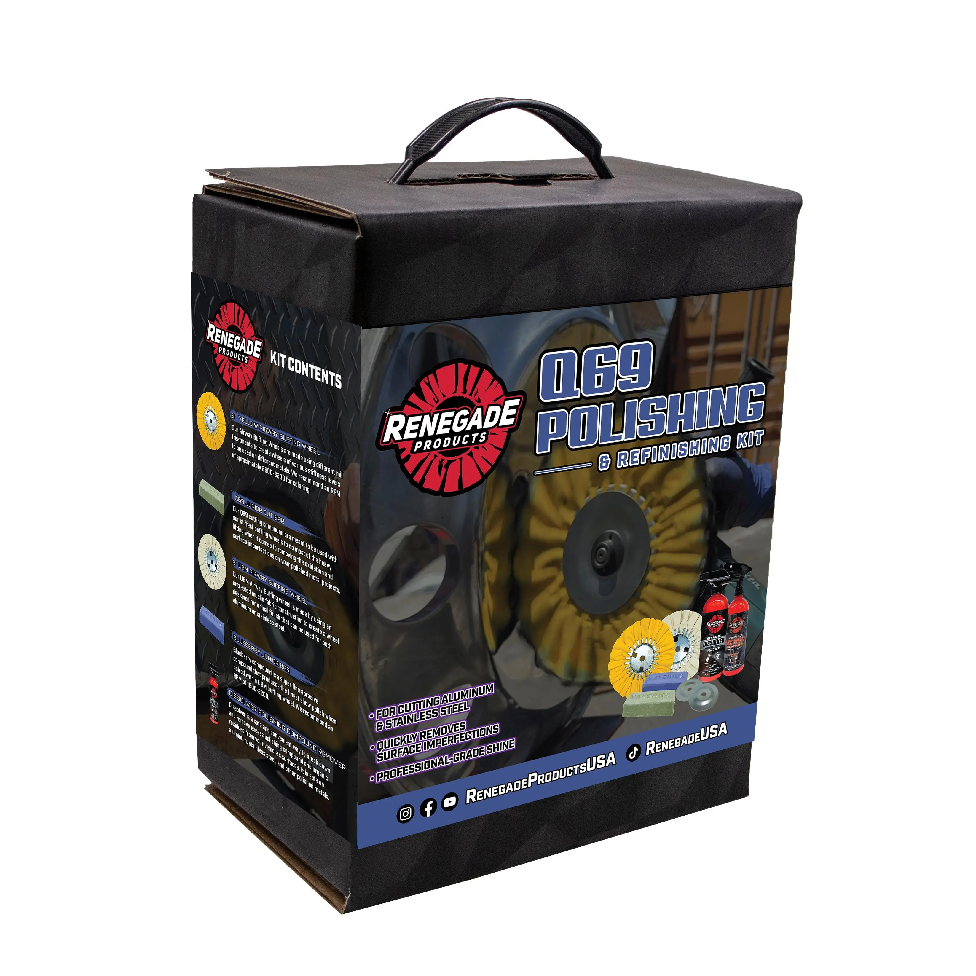 Renegade Products Q69 Intermediate Aluminum & Stainless Polishing Mini Kit – Buffing Wheels & Compounds for Aluminum & Stainless Steel Shine