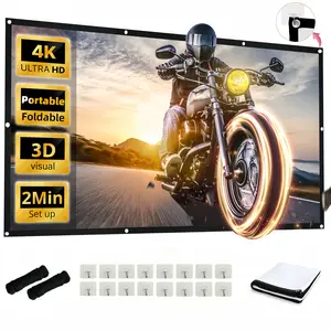 2026 New Portable Foldable Projector Screen, Black Backing, 16:9, Anti-Crease – Available in Multiple Sizes for Home Theater & Camping