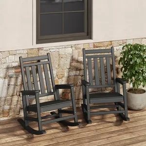 Poly Lumber Rocking Chair Outdoor Set of 2 - HDPE High Back Porch Rocker Chairs - All Weather Resistant Furniture for Patio - Black