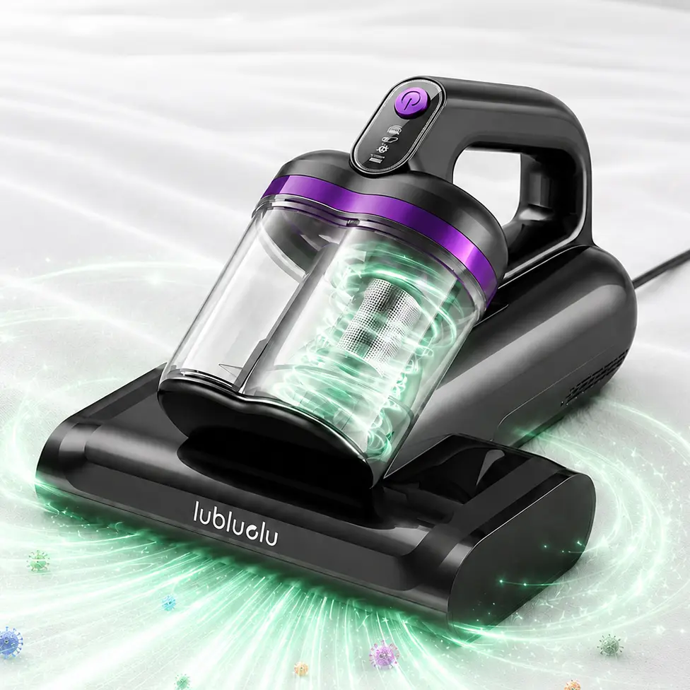 Lubluelu Bed Vacuum Cleaner - Handheld Indoor Cleaning Upgrade, 350W 12.5KPa Suction, UV-C Sanitizer, Heated Air, Rolling Brush, 630ML Dust Cup, Mite Removal for Beds, Sofas, US Plug, Dust-Free Living