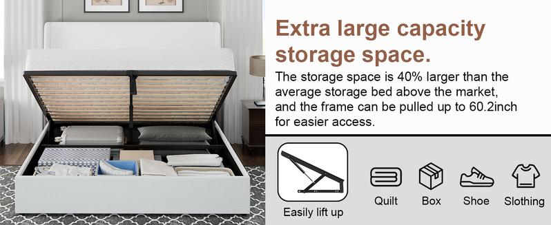 AMERLIFE Modern Lift Up Storage Bed with 52.1" Linen Upholstered Wingback Headboard, Platform Bed Frame with Large Underneath Storage Space/Hydraulic Menchies- King size(ships in 2 boxes)/Best Gift Ideas/Christmas Gifts AMERLIFE Modern Lift Up Storage Bed with 52.1" Linen Upholstered Wingback Headboard, Platform Bed Frame with Large Underneath Storage Space/Hydraulic Menchies- King size(ships in 2 boxes)/Best Gift Ideas/Christmas Gifts