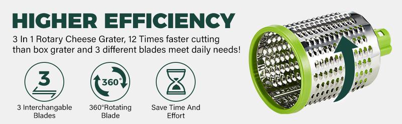 [BF&CM]KitExpert Viral Cheese Grater(All Metal Blades & No Plastic Left in Food), 3X Faster Shredding, Time-Saving Rotary Cheese Grater, Mandoline, Vegetable Chopper, Kitchen Gadgets, Slicer Dicer Cutter Kitchenware