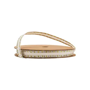 5/8" Wired Edge Corsage Ribbon | Ivory with Metallic Blocks | 25 Yard Roll