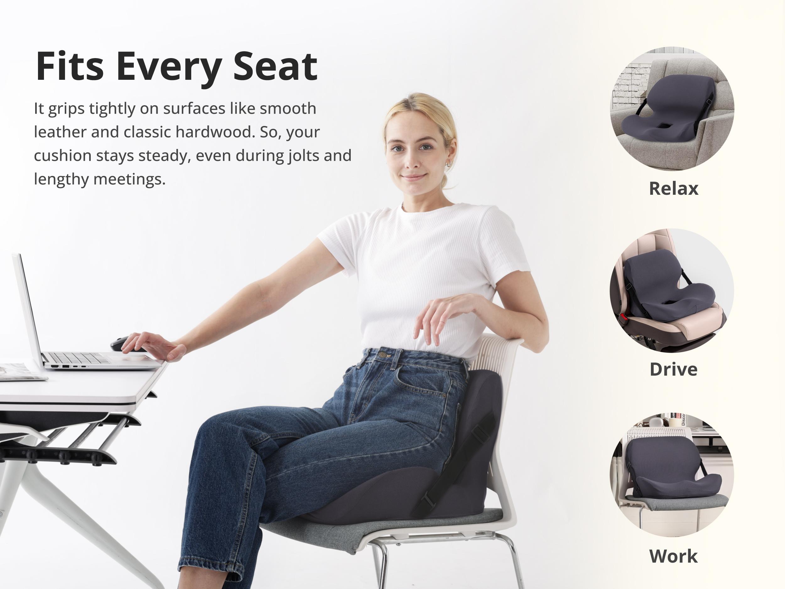 Non-Slip Memory Foam Seat Cushion with Back Support – Ergonomic, Skin-Friendly, Breathable Mesh, Washable Cover, for Office, Car, Home & Outdoor Use