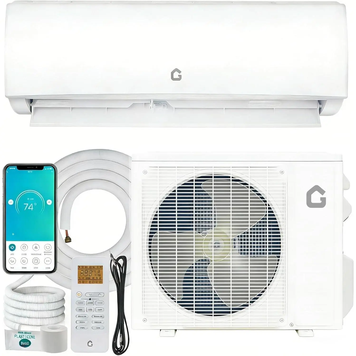 11500 BTU Energy-Efficient Split-Type Aircon with R32 Refrigerant, Independent Dehumidify, Turbo Mode, Smart App WiFi Control Scheduling, Cooling & Heating, Fast Cooling, Louver Position Memory, Quick PCB Replacement, 12000 BTU Mini-Split System