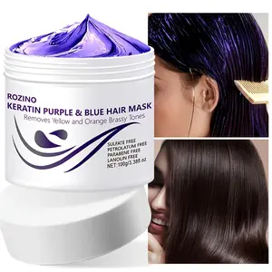 ROZINO Keratin Purple & Blue Hair Mask 100g Removes Yellow & Orange Brassy Tones Sulfate Free Paraben Free Color Lock & Care for Post-Color Hair