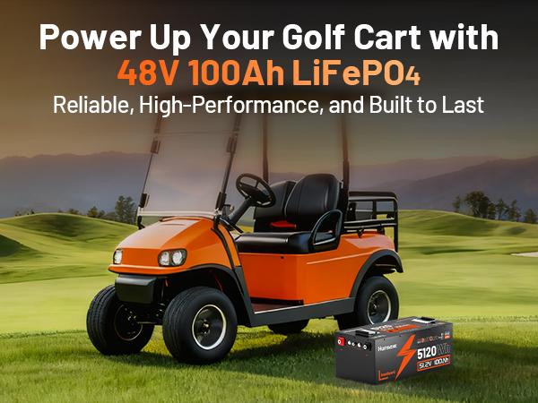 Humsienk 48V 100Ah LiFePO4 Bluetooth Battery for Golf Cart, Metal case defends, Built-in 200A BMS, 50+ Mile Range for RV, Solar Marine, Off-grid Digital Power Display
