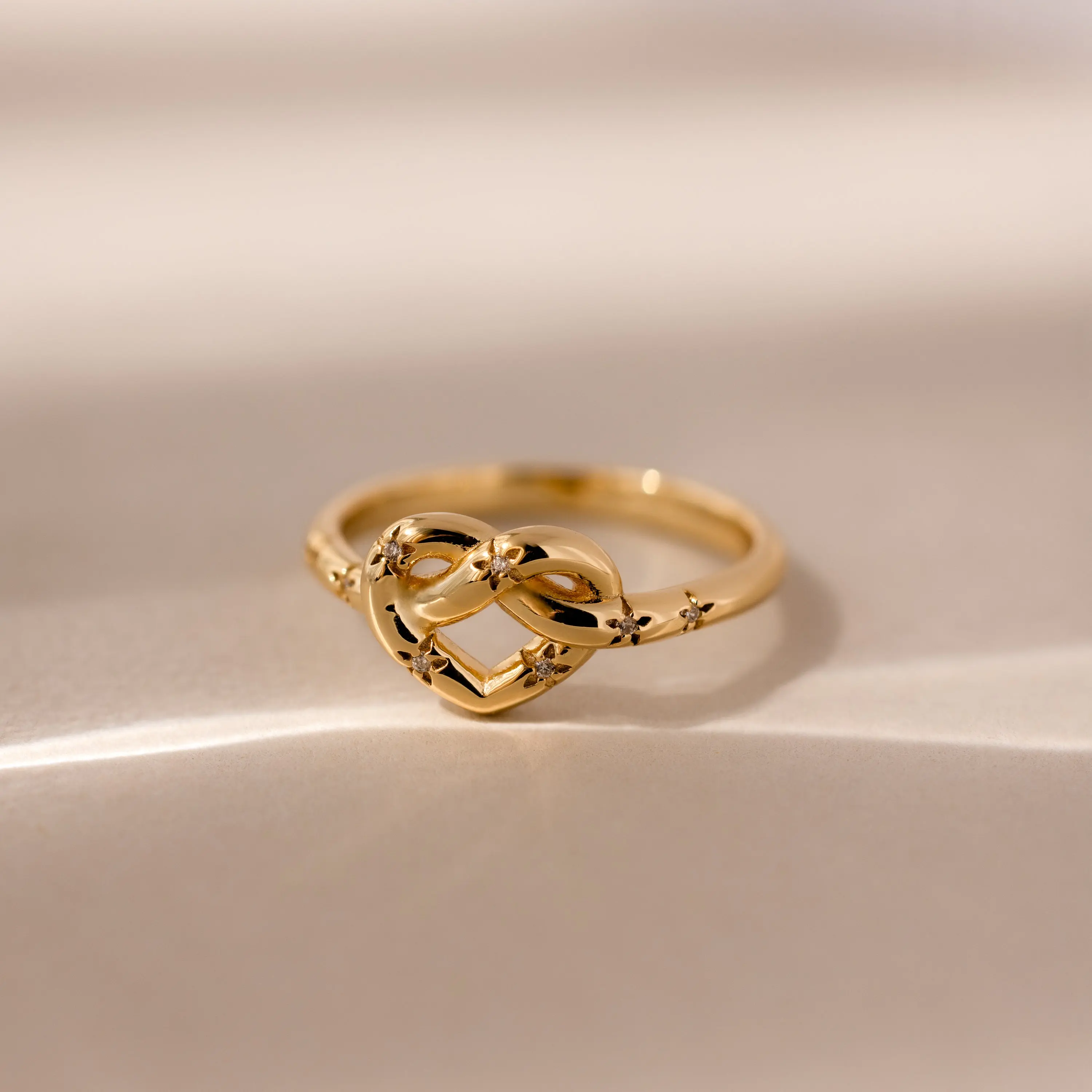 Starry Love Knot Ring by Caitlyn Minimalist - 18K Gold Plated Celestial Diamond Heart Promise Ring - Couples Jewelry -  Anniversary Gift for Her