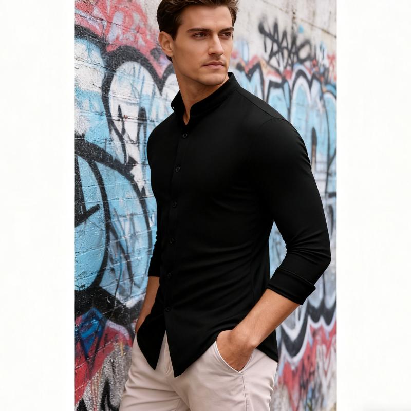 Mens's Long Sleeve Button Up Shirts Athletic Fitted Dress Shirts Silm Fit 92% Polyester 8% Spandex Wrinkle Free Classic Design for Casual Wear(runs large.)