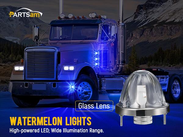 Partsam Glass Watermelon Lights with Bezel Replacement for Kenworth Peterbilt Freightliner Trucks