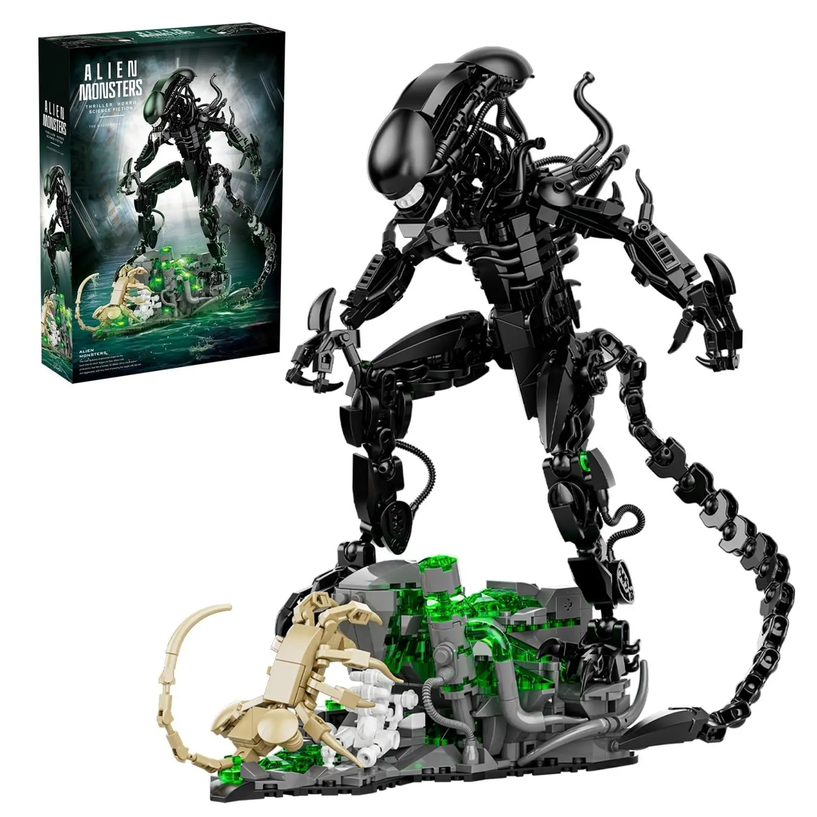 Interlocking Building Block Alien Xenomorph MOC Monster Set, Creative Toy Gift for Adults and Teens