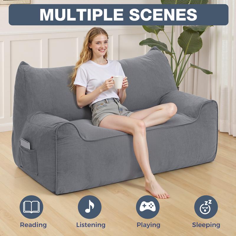 Comfortable Bean Bag Chair for Adults Upholstered Floor Sofa with Armrests Loveseat Boneless Couch with Backrest Large Bean Bag Couch for Bedroom Living Room