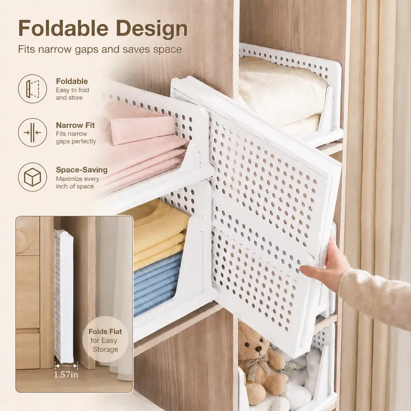 UFORU 10-Piece Set Large-Capacity Stackable Wardrobe Storage Baskets, Multifunctional Stackable Storage Boxes, Space-Saving Storage Containers, Suitable for Wardrobes, Bathrooms, Kitchens, Laundry Rooms, Bedrooms, Food Storage Rooms, and Offices