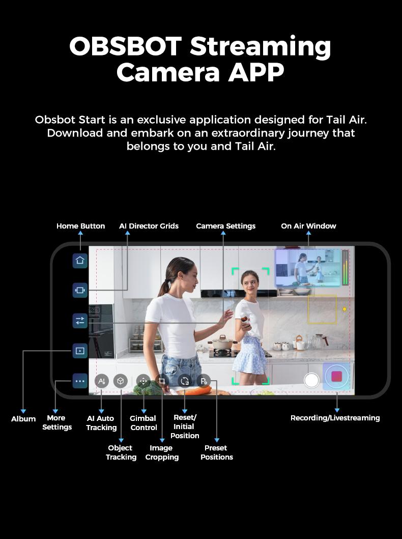 OBSBOT Tail Air - NDI Camera 4K, AI Tracking PTZ Camera