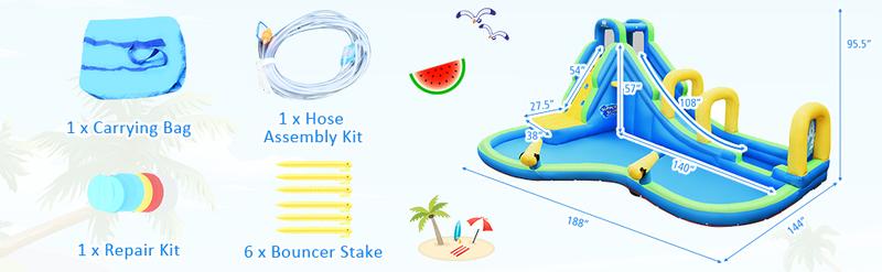 【On Sale】Costzon Inflatable Water Slide w/ Air Blower, Mega Waterslide Park for Kids Backyard, Blow up Water Slides Inflatables for Big Kids Adults Outdoor Party Gifts COSTST