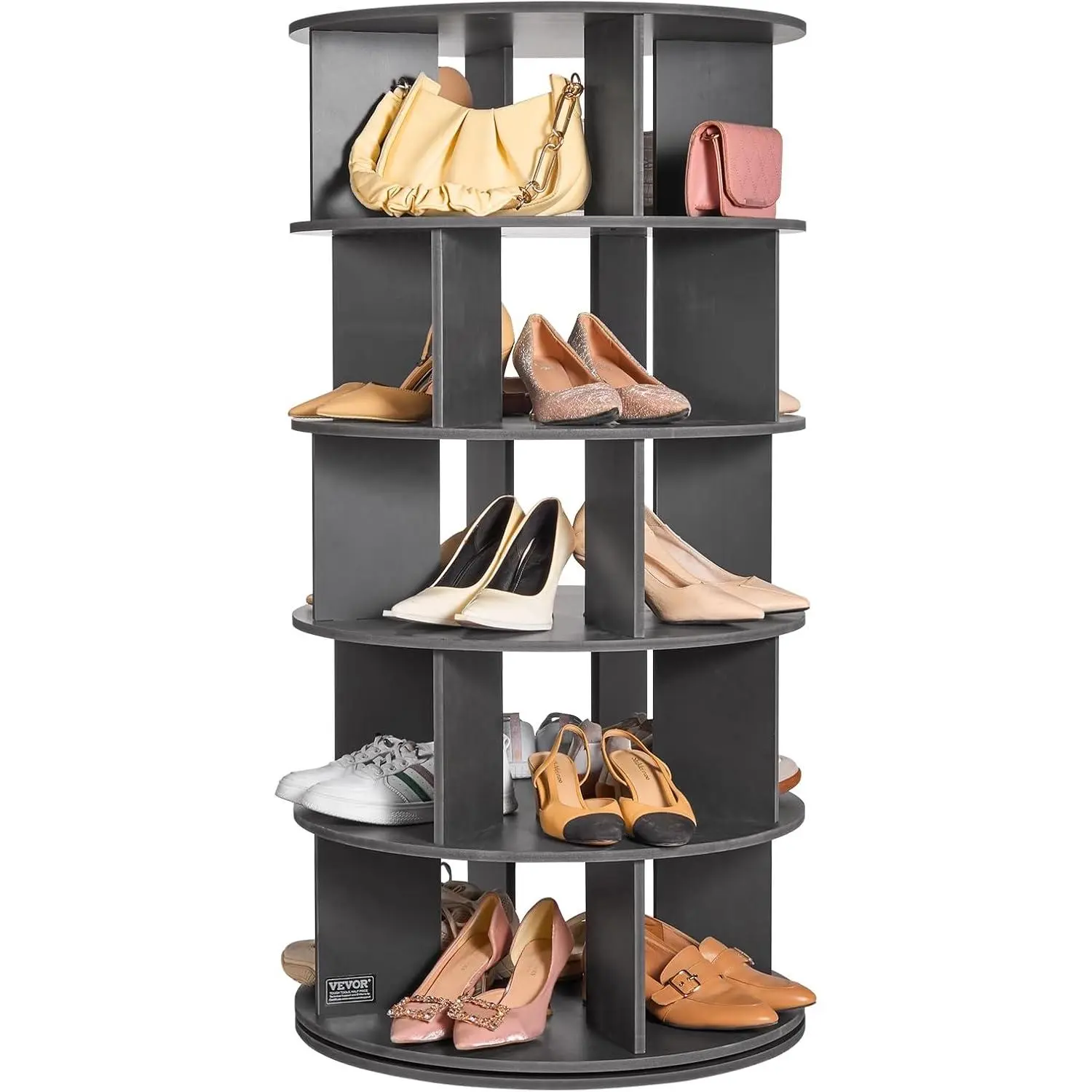 VEVOR 5 Tiers Rotating Shoe Rack Tower, 360 ° Spinning Shoe Display, Revolving Shoe Rack Storage Round Carousel, Lazy Susan Shoe Rack Organizer, Ideal for Bedroom, Living Room, Entryway, Black