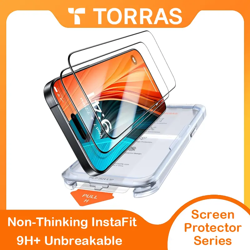 TORRAS Diamond Shield Screen Protector for iPhone 17/16/15 Pro Max, Military-Grade Protective 9H+ Aerospace Tempered Glass for Smartphone Handheld Devices Accessories, Full Coverage InstaFit Shockproof, Cellphone