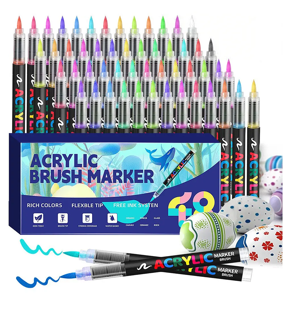 Colorful Marker Pen Set (12pcs, 24/36/60 Colors) - Gravity-Flow Acrylic Calligraphy Pen with Soft Brush Tip, 10mm Bold Strokes, Fade-Resistant Waterproof Ink, Covers Black Paper for Fine Detail, Canvas DIY Crafts, Fade-Resistant Ink Keeps Art Vivid