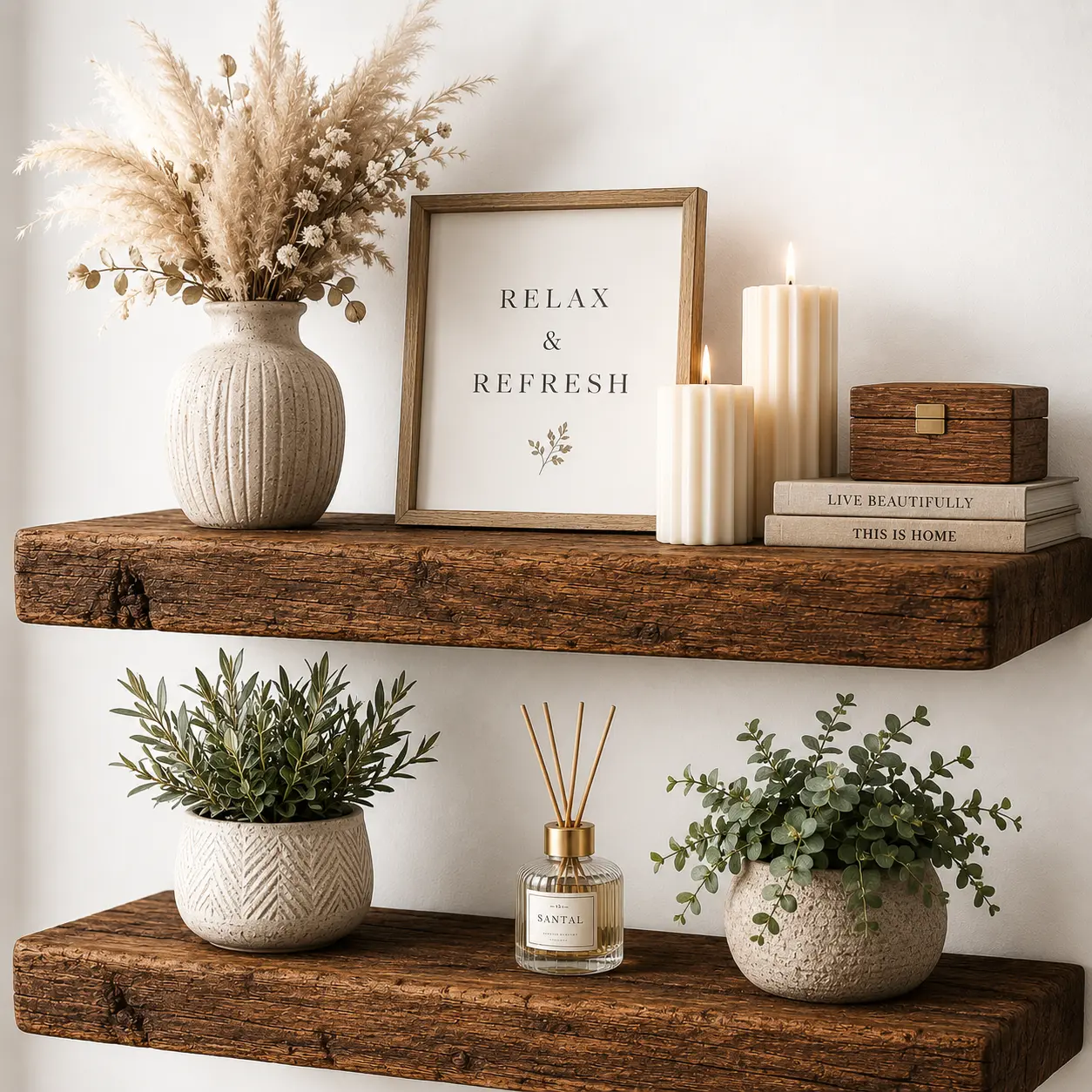 Floating Shelves Set of 2, Rustic Brown Wood 16 Inch Wall Mounted Farmhouse Storage Shelves for Bathroom, Bedroom, Kitchen Decor