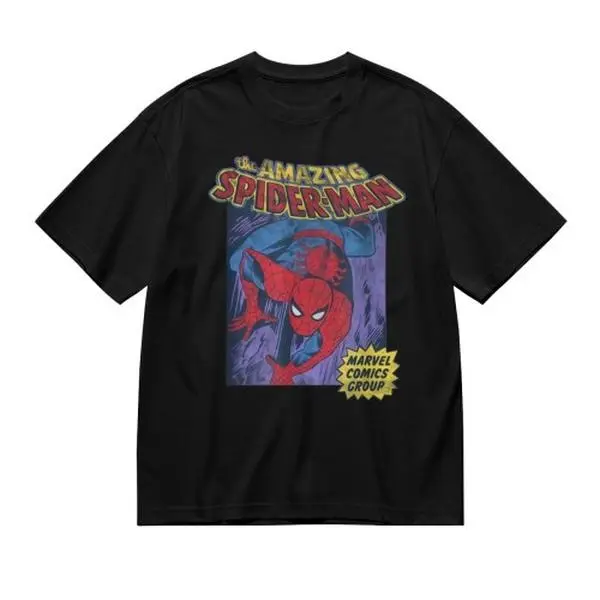 Marvel Spider-Man Short-Sleeve Print Round Neck T-Shirt, Soft Cotton Casual Wear Tops, Unisex Teen Menswear Graphic Tee, Trendy Streetwear