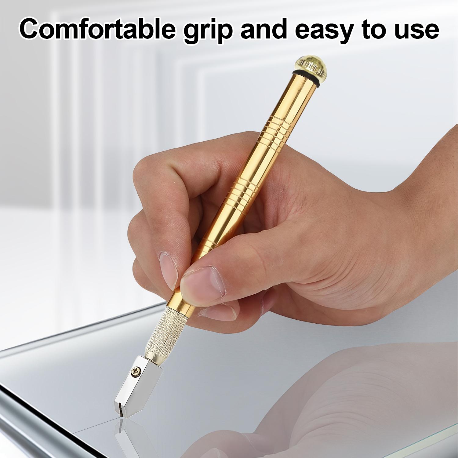 VAYWET Glass Cutter with Diamond Head & Steel Blade for 3-12mm Glass Professional Cutting, Anti-Skid Pencil Style Oil Feed Carbide Tip Golden Wheel 155mm Aluminum Metal Handle 3MM ALLOY LARGE WHEEL Work Tiles Mirror Cutting Hand tools