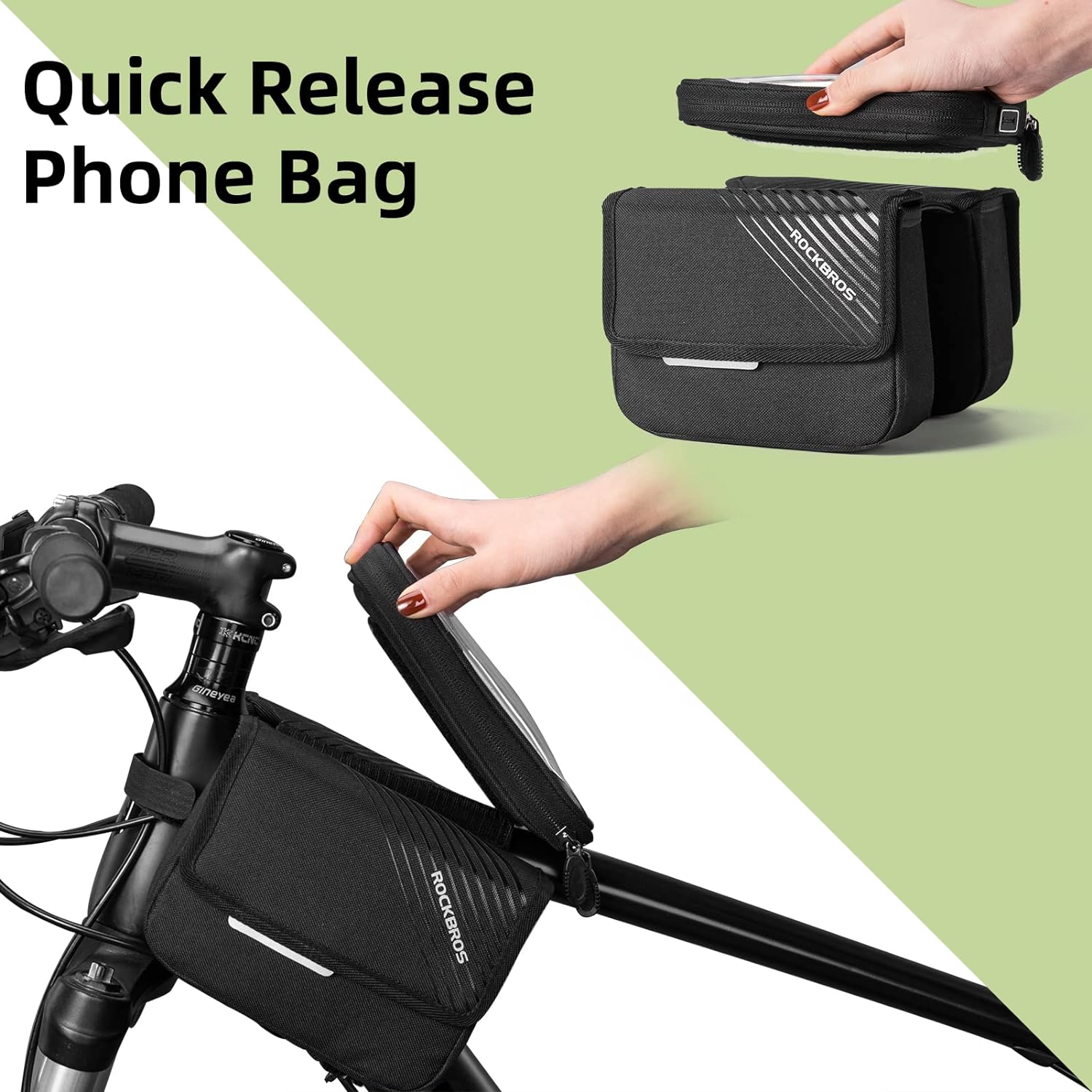 ROCKBROS Bike Frame Bag Waterproof Top Tube Bike Bag Large Storage Touch Screen Bike Cell Phone Holder Suitable for IphoneX,11,12,13,14 Below 6.4"