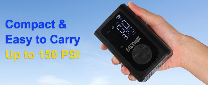 Easywox Portable Wireless Tire Inflator 150PSI Smart Air Pump with LED Light & Rechargeable Battery for Cars Motorcycles Bikes and Daily Use