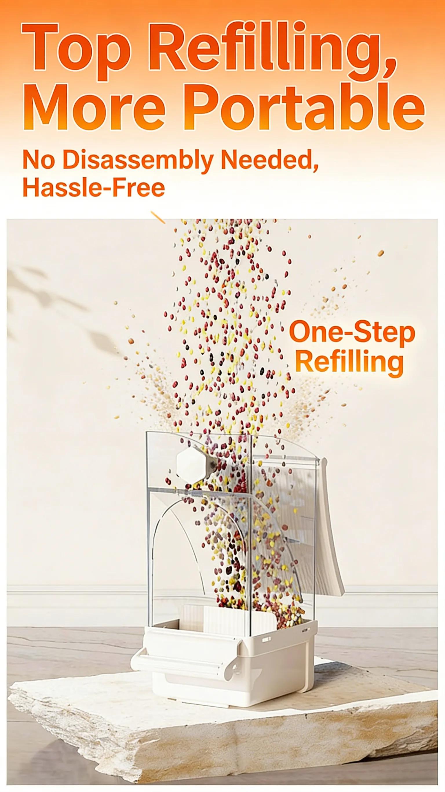 Bird Feeder for Cage - Automatic Gravity Food Dispenser with Perch, Clear Acrylic Seed Storage for Parakeets, Cockatiels, Budgies & Finches, Waste-Free Design, Premium Acrylic Material, 360° Transparent View