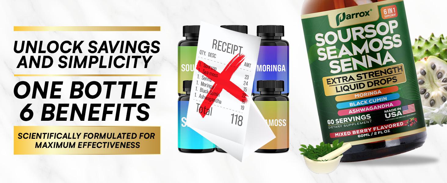 PARROX Soursop Bitters (Mixed Berry & Honey Lemon) - 6 in 1 Dietary Supplement Liquid Drops for Detox & Overall Wellness - Made in USA – (60 Servings / 60mL)