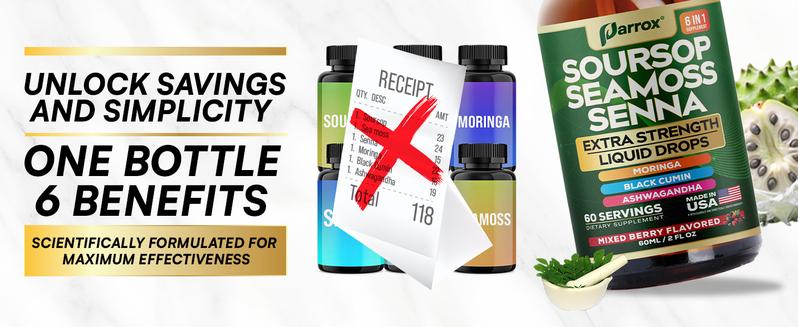 PARROX Soursop Bitters (Mixed Berry & Honey Lemon) - 6 in 1 Dietary Supplement Liquid Drops for Detox & Overall Wellness - Made in USA – (60 Servings / 60mL)