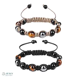 Adjustable Bracelet With Obsidian , Tiger's Eye & Hematita - Stones , Unisex