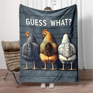 1pc Contemporary Reversible Flannel Fleece Throw Blanket - Cartoon Chicken Backside Guessing Game Print, Digital Print, All-Season Cozy Office Nap & Home Blanket, Gift for Family and Friends