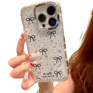 Butterfly Bow Rhinestone Fashion Phone Case, Transparent Sparkling Star Frame Shockproof Cover for iPhone 17/16 Pro Max/15 Plus/14/13/12 - Perfect Christmas, New Year, Easter Gift for Friends & Family