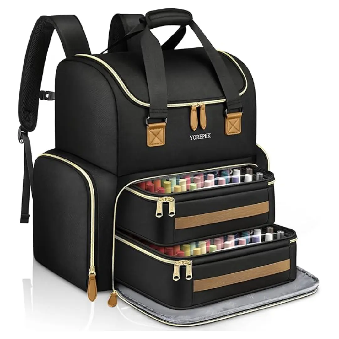 YOREPEK Extra Large Nail Polish Organizer Backpack, Holds 96–100+ Bottles (15ml/0.5 fl oz), Fits UV Nail Lamp, Nail Storage Case with 2 Removable Pouches, Gift for Manicurists Summervibes Summer Sale