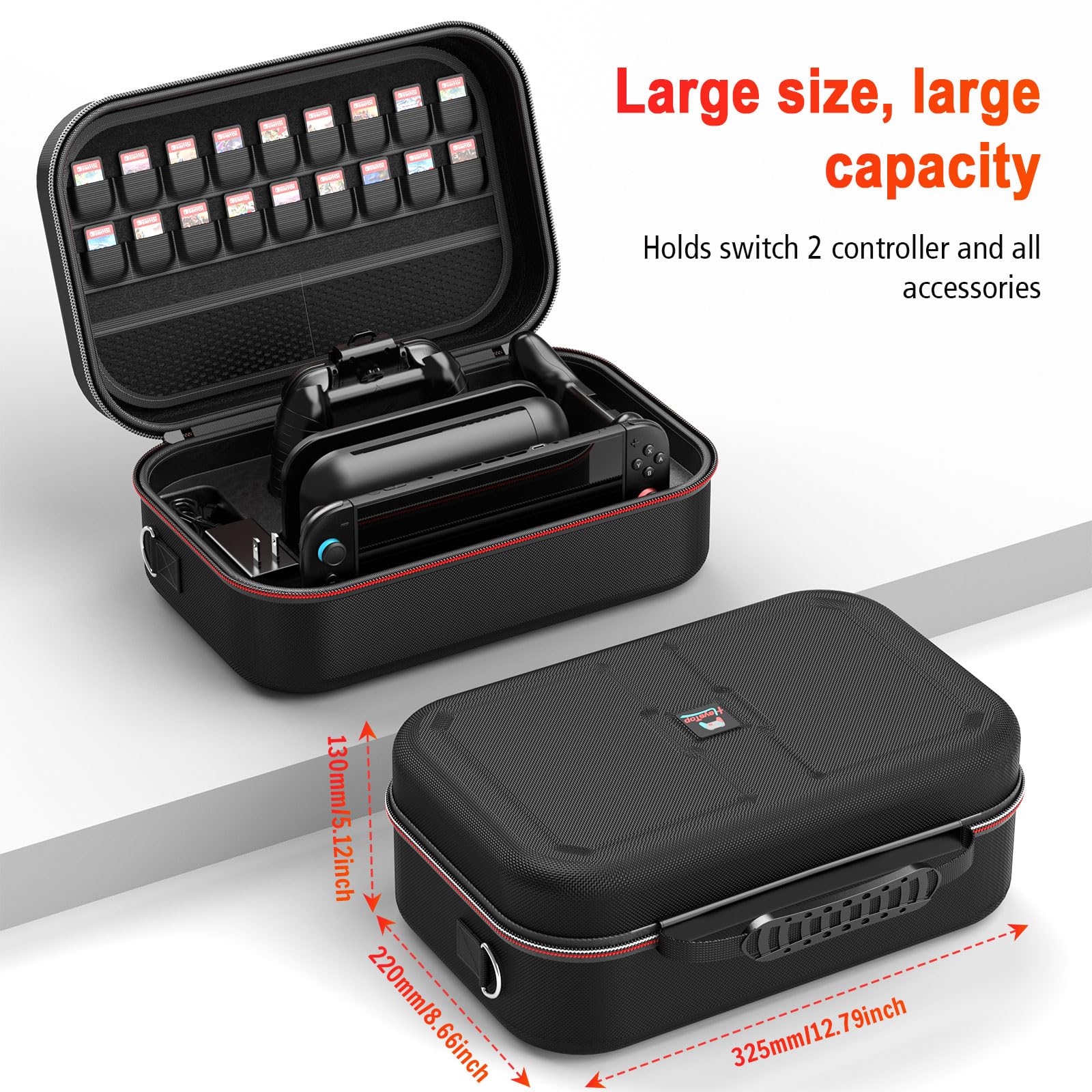 Switch 2 Carry Case Compatible with Switch 2,with 18 Games Cartridges Waterproof and Dustproof Travel Case for Switch 2 and Switch 2 Accessories，with Handles and Shoulder Straps