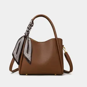 Women's Elegant Lychee Pattern Handbag with Twilly Scarf Decor, Trendy Versatile Crossbody Bag,  Shoulder Bag for Daily Use,  Unique Bags fashionable