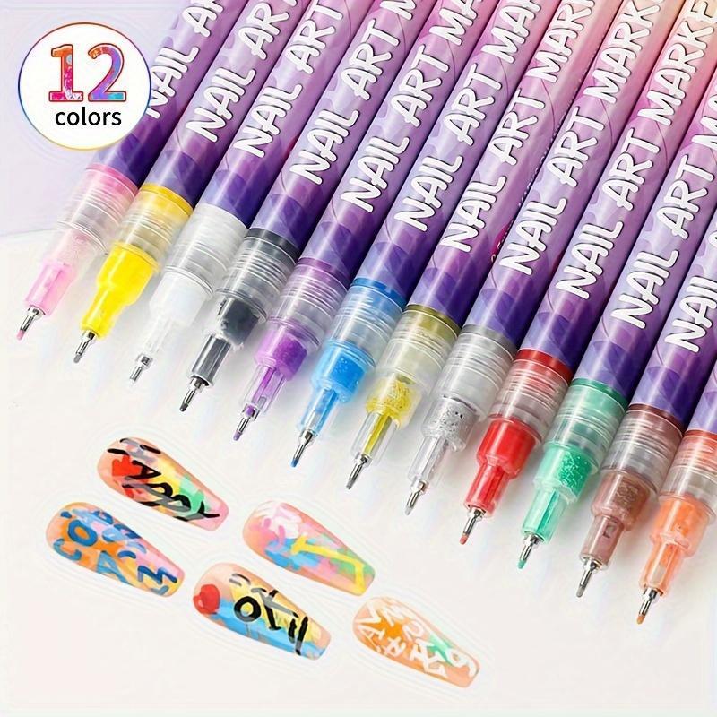 Nail Art Marker - 12 Color Quick Dry Acrylic Painting Pen for DIY Nail Art & 3D Dot Embroidery - Water-Based, Easy to Color, Solid Color, 0.5mm Tip - Perfect for Home & Salon Use