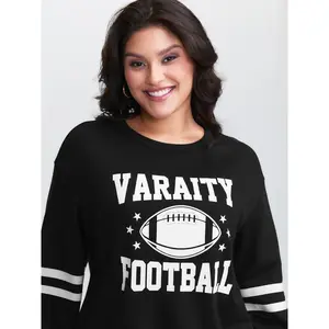 【 Comfy Chic】Bloomchic Rugby Print Striped Sleeve Sweatshirt