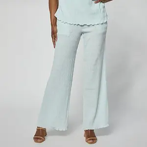 DG2 by Diane Gilman Micro Plisse Knit Pull-On Easy Wide-Leg Pant